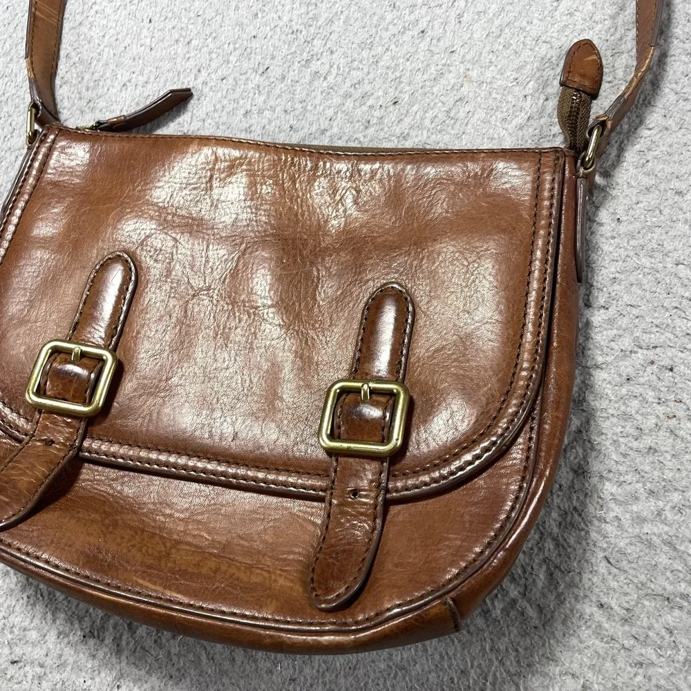 Frye Crossbody Bag Womens Small Brown Leather Buckle Claude Adjustable Strap
